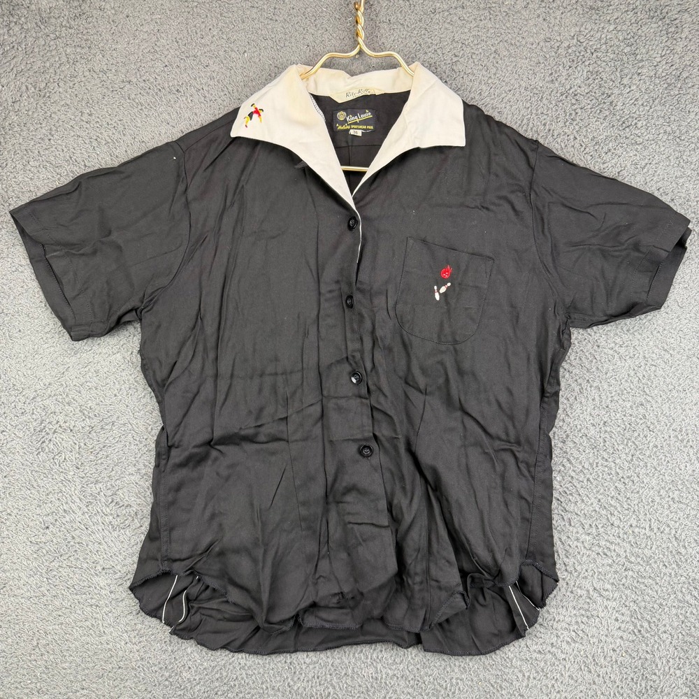 Vintage King Louie Bowling Shirt Black White Kaye Lamb Slaton Texas Size 36